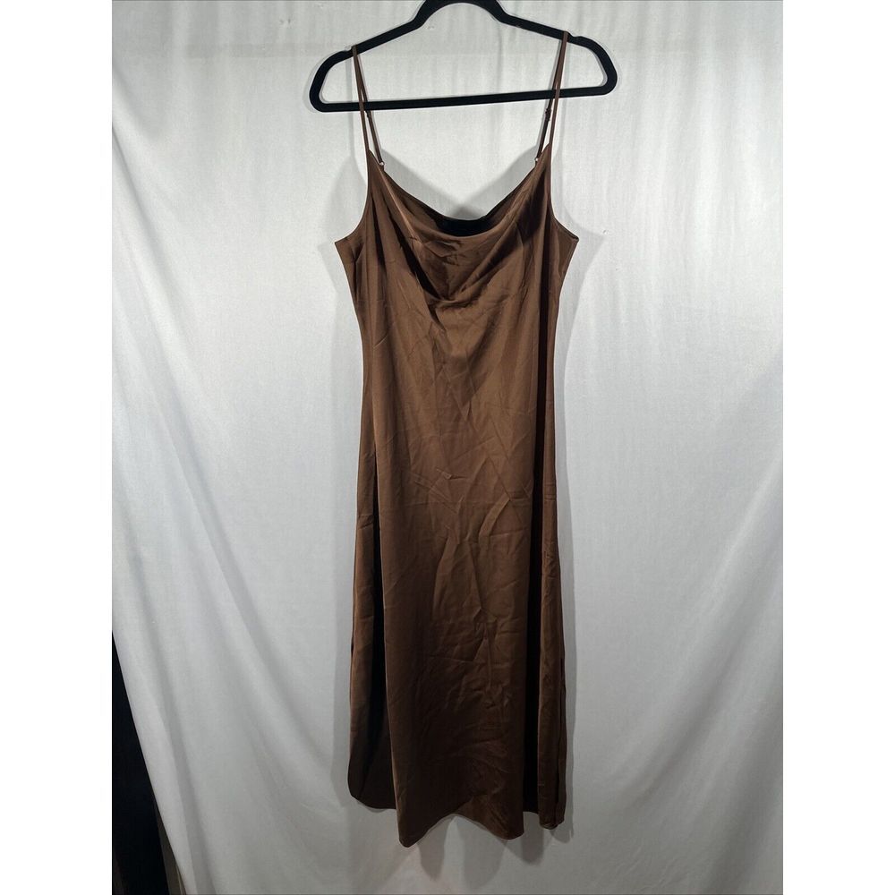 NWT $199 All Saints‎ [ 10 US ] Hadley Cowl Neck Midi Slip Dress Warm Brown - Picture 9 of 16